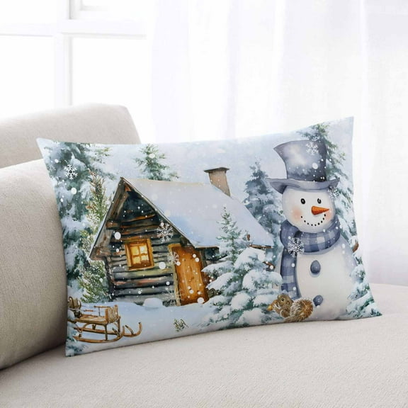 Snowman Christmas King Size Pillow Cover, Pillowcase Protectors with Zipper, Breathable Decorative Throw Pillow Case Cover, Xmas Tree Snowflake Farmhouse Pillow Shams for Couch Sofa 20x36Inch