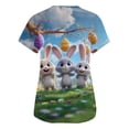 thumbnail image 4 of Stichou Easter Scrub Tops Women 2026 Rabbit Eggs Graphic Happy Short Sleeve Clothes Loose Fit V Neck Fashion Shirts with Pockets Sky Blue 5XL, 4 of 5