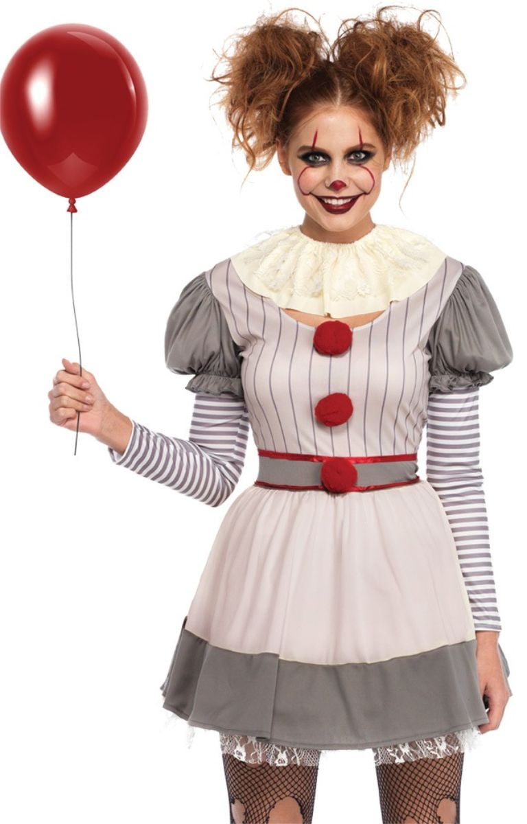 Gray and Red Creepy Clown Striped Women Adult Costume XL Walmart