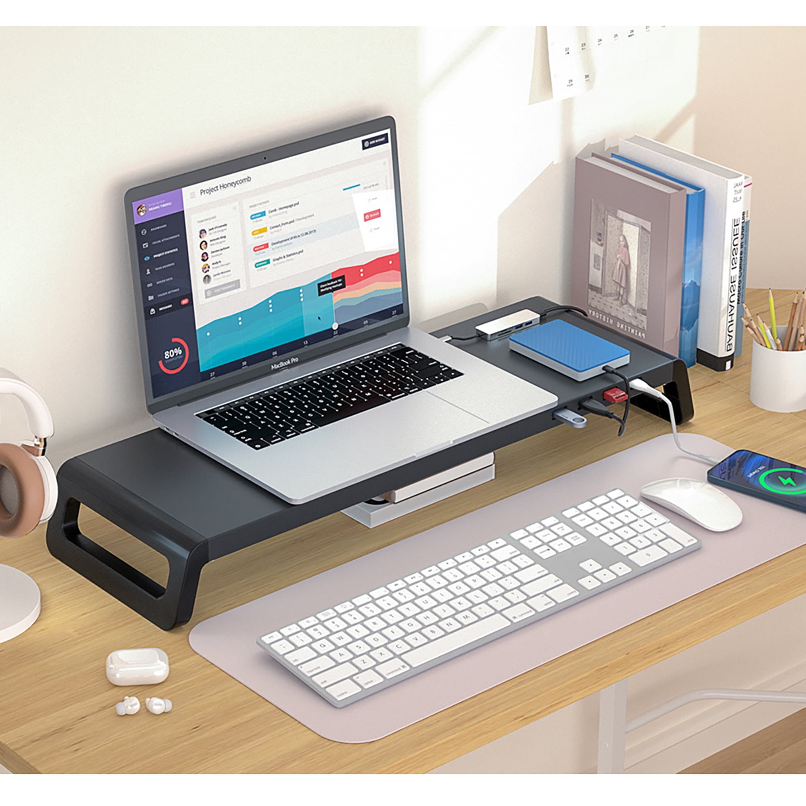 Liboer Monitor and Laptop Desk Stand with USB 3.0 HUB, Hold Up to 46 lbs, Black