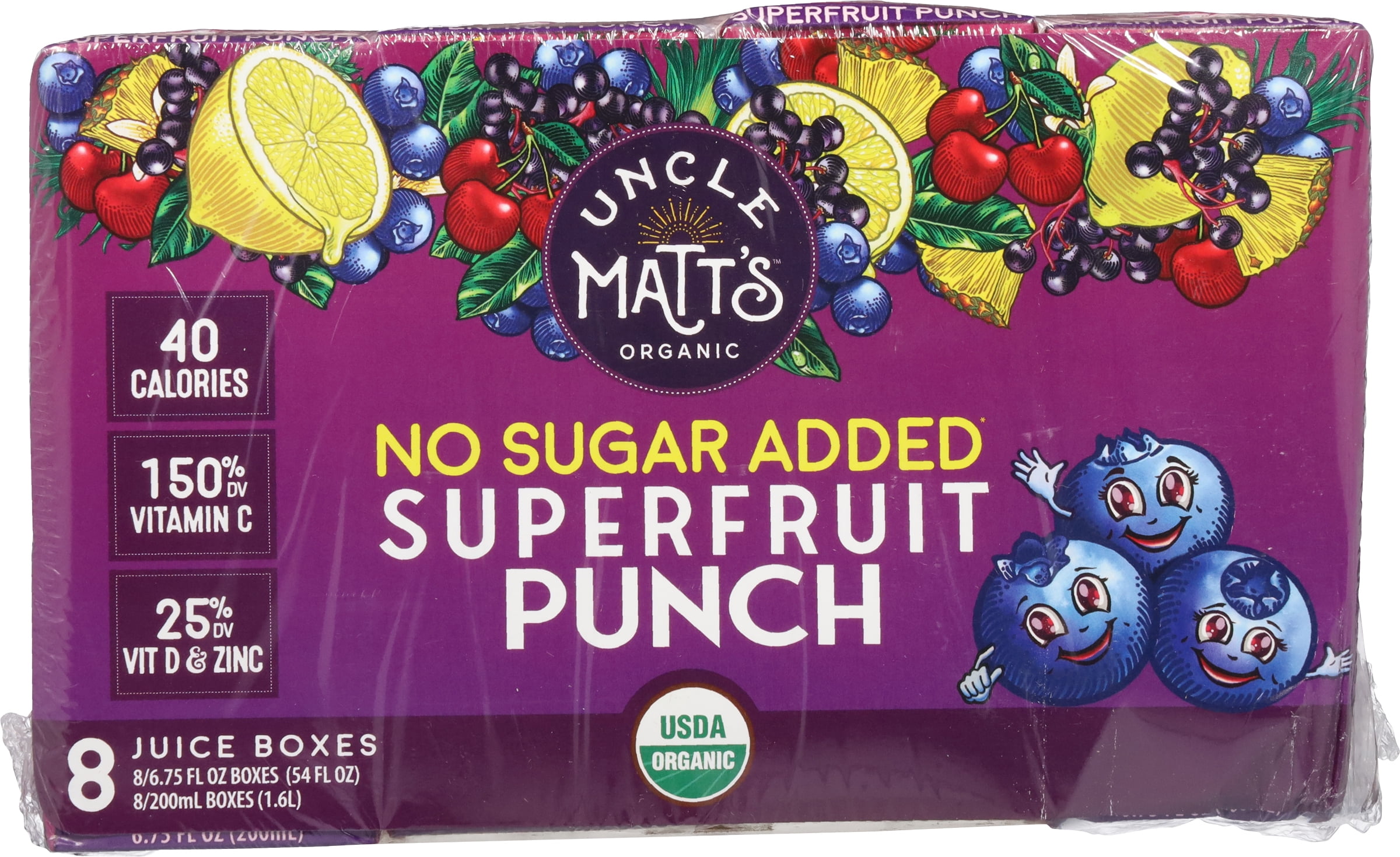 Uncle Matt's Organic No Sugar Added Super Fruit Punch Juice Boxes