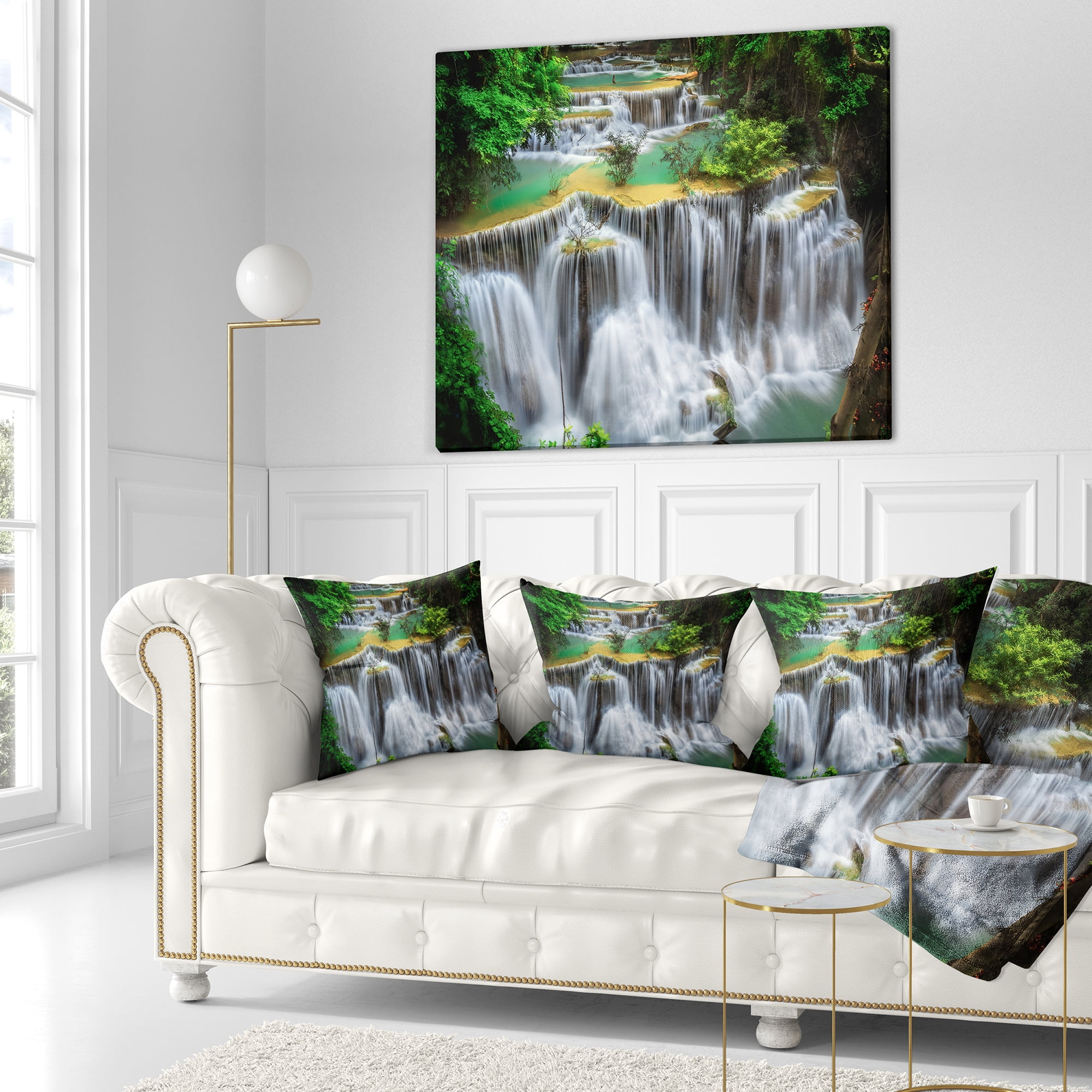 Designart Huay mae Ka Min Waterfall - Photography Throw Pillow - 16x16