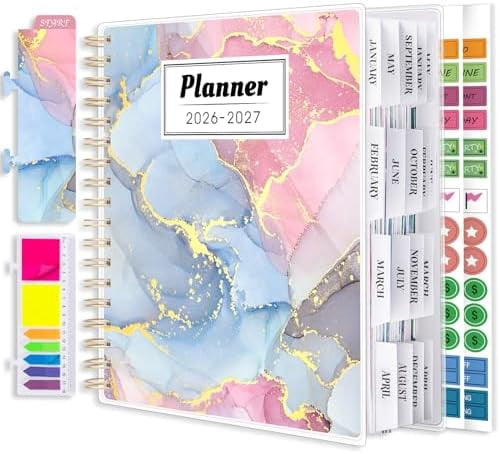 Planner 2026-2027, Large 18 Months Academic Daily Weekly Monthly Planner Yearly Agenda Jan. 2026–June. 2027, 7.9" x 9.8", Page Tabs, Separator Page, Pocket Folder, Bookmark, Stickers, Sticky Note Set