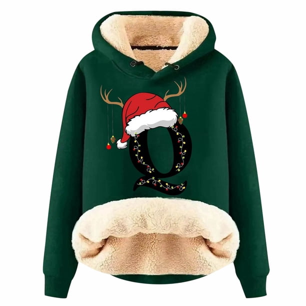 WILLBEST Sudadera con Capucha para Mujer, con Estampado de Letras Navideñas Sudadera Gruesa de Lana, Cálida para El Invierno Tops de Moda Grande
