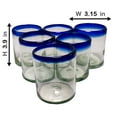 thumbnail image 6 of Set of 6 Hand-Blown Tumbler (10 oz) Glasses from Mexico with Cobalt Blue Rim - Rustic & Handcrafted Recycled Bubble Glass Drinking Glassware, 6 of 7