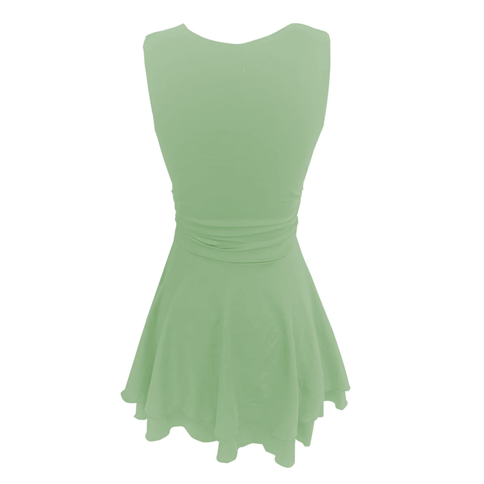 Wuxian Women Tennis Dress Sleeveless Wide Strap Popular Square Neck High Waist Ruched A-Line Ruffle Tiered Flowy Athletic Sport Workout Yoga Mini Dresses,Green,S