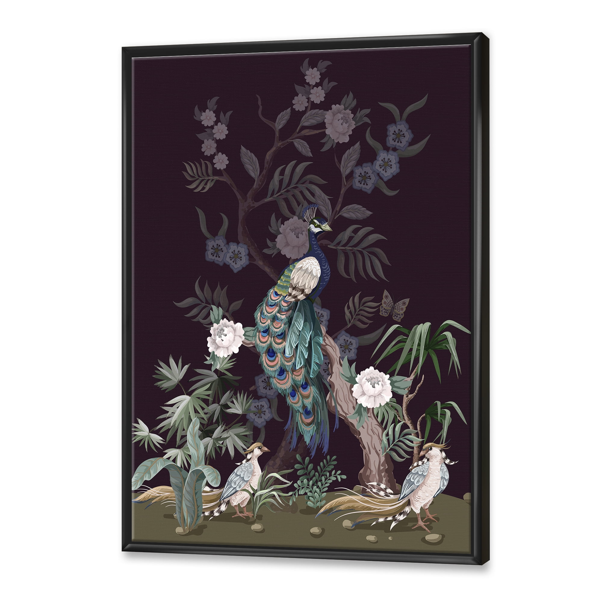Designart 'Chinoiserie With Peonies and Birds V' Traditional Framed Canvas Wall Art Print