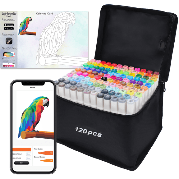 120 Colors Alcohol Markers Brush Tip and Fine Tip,App for Improve Painting,Alcohol-Based Markers for Artists, Art markers for Painting, Coloring, Sketching and Drawing,Great Gift Idea.