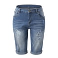 thumbnail image 4 of Lroveb Denim Shorts for Women Summer High Waisted Ripped Jean Shorts With Pockets Casual Loose Knee Length Bermuda Shorts Blue, 4 of 7