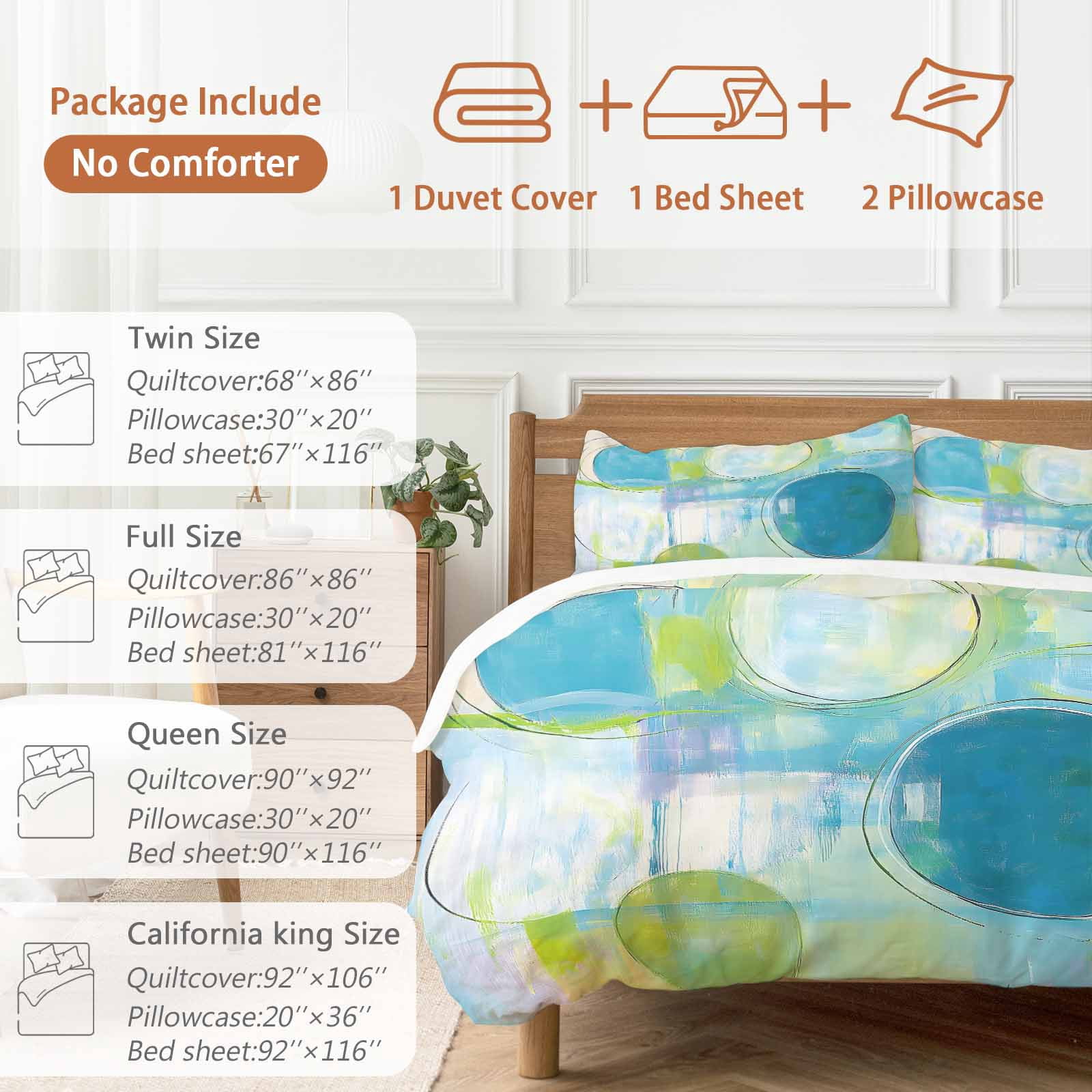 Queen 4 Piece Bedding Set Blue Gradient Color Block Soft Breathable Duvet Cover and Pillowcase, Watercolor Painting Graffiti Art Duvet Cover Set Bed Sheets for Bedroom Dormitory Guest Room