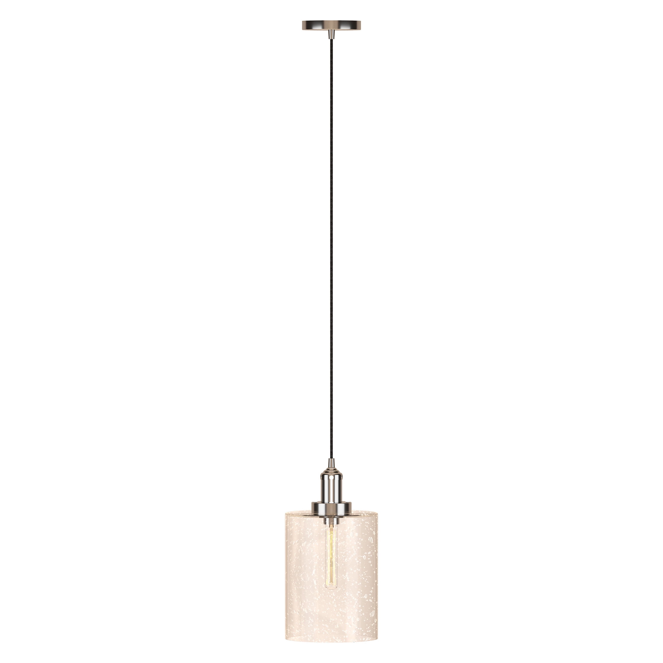 Evelyn&Zoe 7" Polished Nickel Metal/Glass Pendant