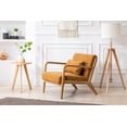 thumbnail image 3 of Dayalane Modern Accent Chair, Oak Wooden Armchair Linen Upholstered Sofa Chair with Back, Mid Century Reading Chair for Living Room Bedroom Reception Room, Orange, 3 of 9
