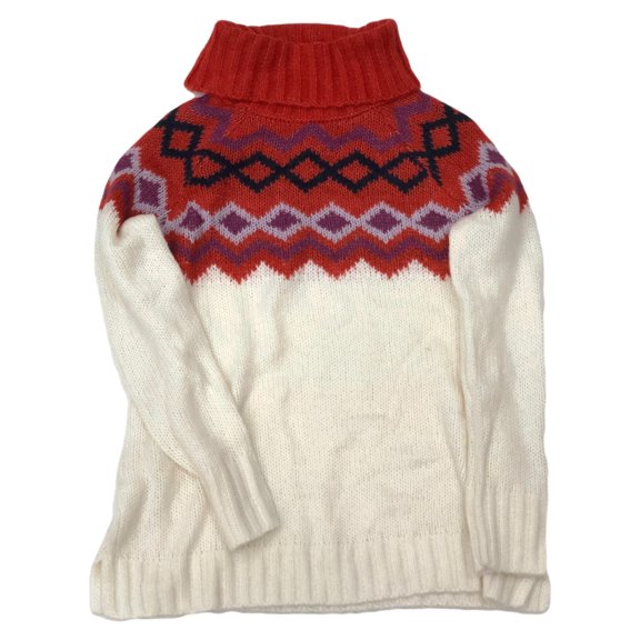 Junior Womens Ivory & Red Geometric Print Cowl Neck Tunic Sweater X-Large