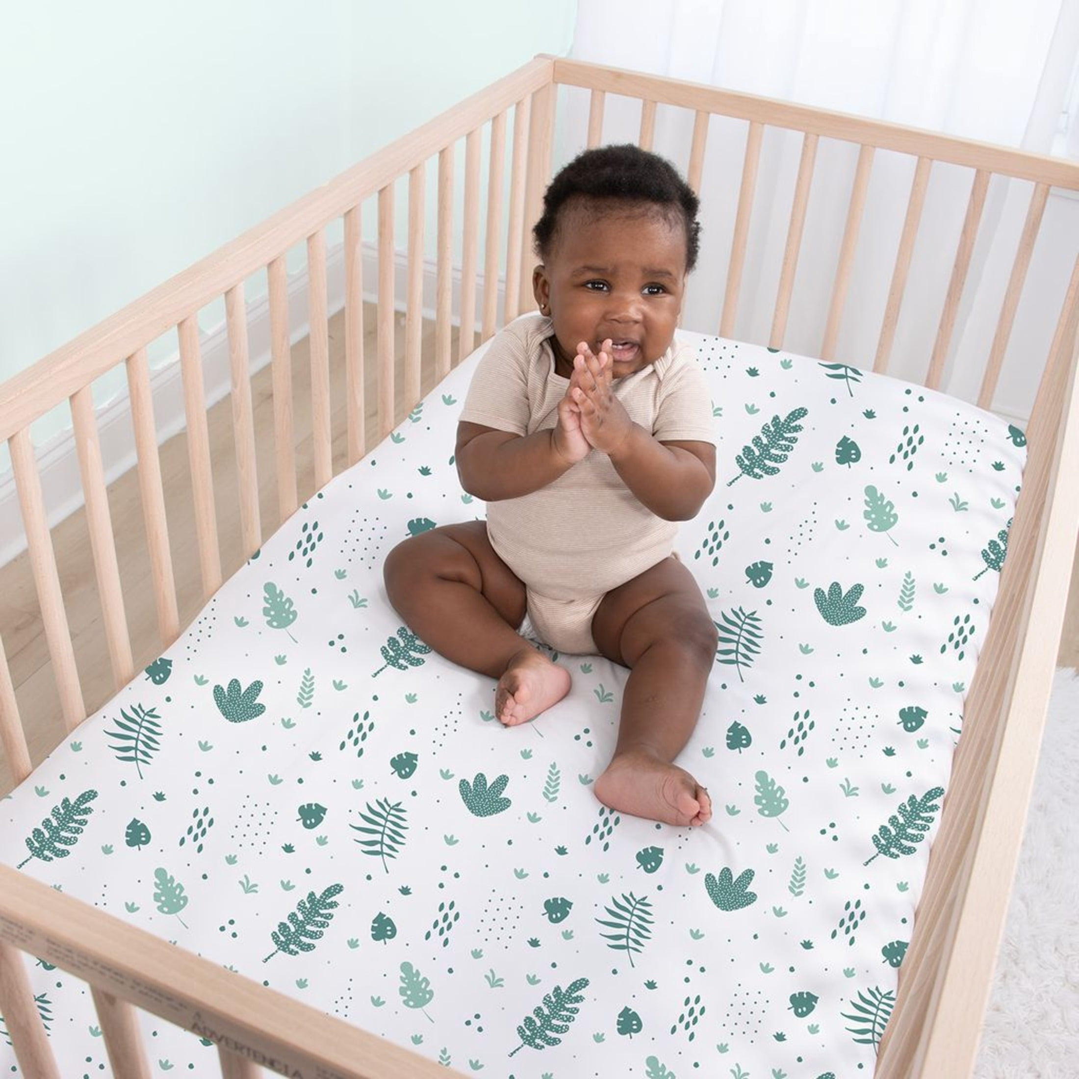 The Peanutshell Fitted Crib Sheets for Boys or Girls, 4 Pack Set, Green Botanical Leaf