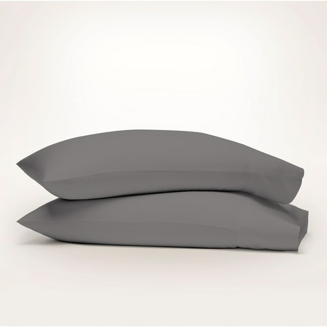 Purity Home 100% Organic Cotton Pillowcase, Percale, Ultra Light, Breathable, Cool, & Crisp, 2-Piece-Standard Light Gray