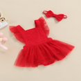 thumbnail image 3 of Valentin Nouveau-Né Bébé Filles Romper Tulle Rouge Combinaison Sans Manches Tenues Rouges 3-6 Mois, 3 of 9
