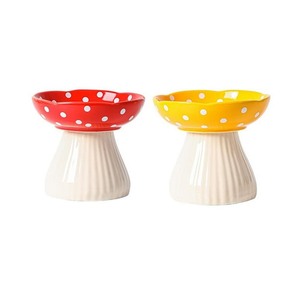 2 Pack Raised Cat Bowl 6 Inch Wide Ceramic Elevated Cat Food Bowl for Food and Water, Whisker Friendly Tilted Cat Dish for Flat Faced Kitten, Cat Feeding Bowl,