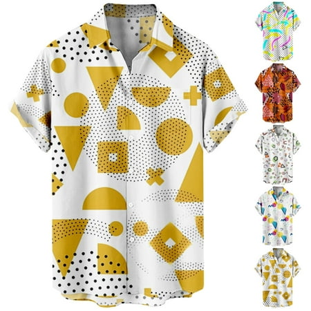 

Adult Kids Button Down Short Sleeve Hawaiian Shirt Summer Oversized Clothes Size 100-170/XXS-8XL