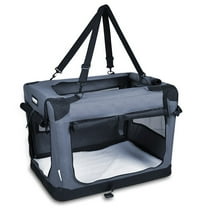 JESPET & GOOPAWS: 27" Soft Pet Crate - Grey - Dogs & Cats Up to 35 lbs, 3 Door Folding Kennel, Indoor Outdoor Travel Carrier, Mesh Windows, Fleece Mat