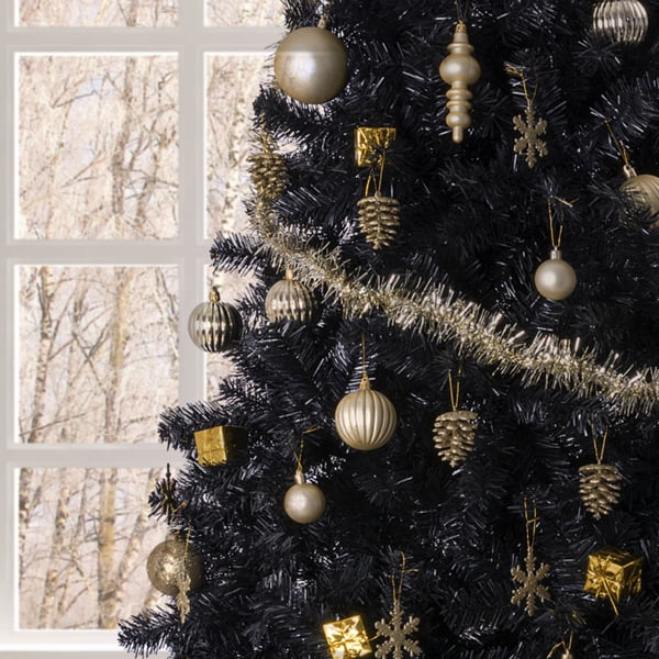 6 FT Black Artificial Christmas Tree - 1050 PVC Branch Tips, Flame-Retardant Material, Sturdy Iron Base, 3-Step Easy Assembly