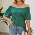 thumbnail image 4 of Scyoekwg Women's Tunic Tops Solid Color Round Neck Summer Tunic Tops Loose Short Sleeve Shirts Lightweight Dressy Casual Blouses Trendy Blouses (Army Green,M), 4 of 8