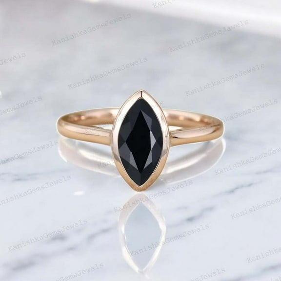 KANISHKAGEMS&JEWELS 9x7MM / 2MM Vintage Onyx Promise Ring Black Gemstone Bridal Wedding Ring Alternative Fine Women Jewelry Christmas Gift For Daughter