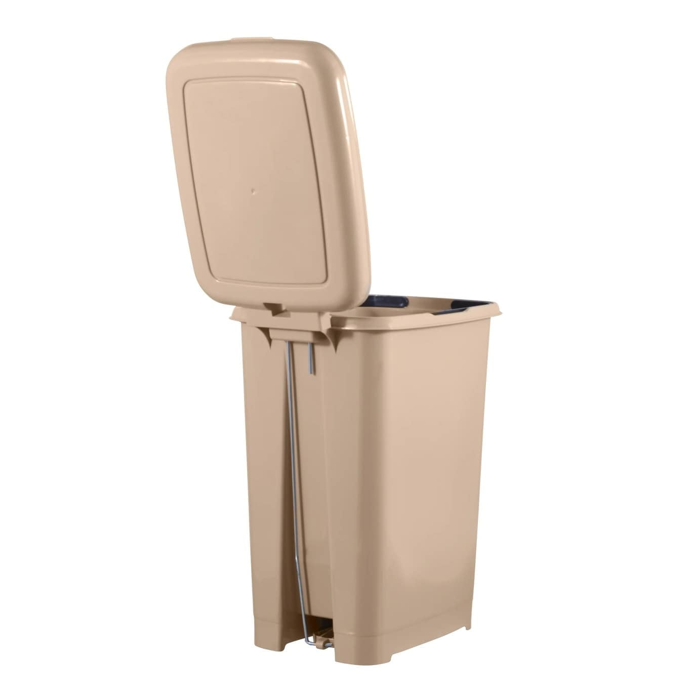 Slim 4-gallon Step on Trash Can with Lid. – Space Savor Trash Can, Good for Dorm Room, Kitchen, Bathroom, or Office, Keeps the Room Neat and Clean. Beige Color. By Superio.