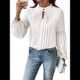 thumbnail image 1 of Blusa Informal Plisada de Larga con Cuello en V y Mangas Abullonadas para Mujer, Estilo Túnica Holgada de Negocios. XL, 1 of 10