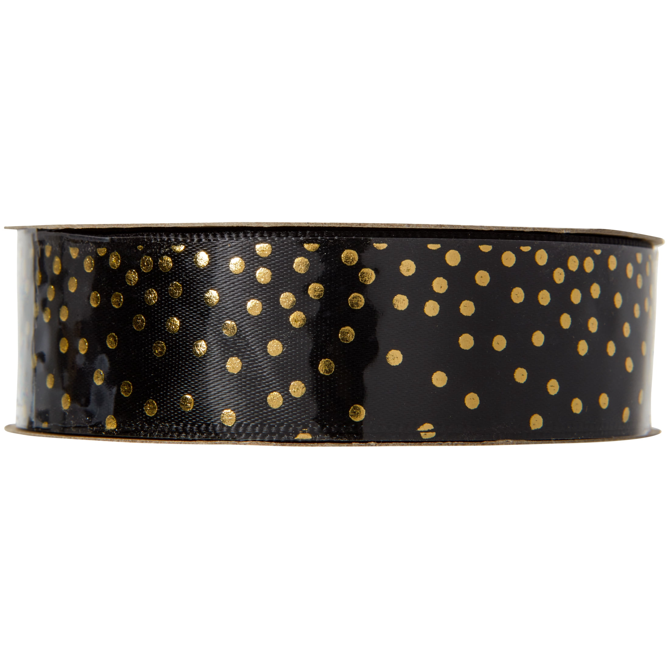 (2 pack) Offray Ribbon, Black 7/8 inch Gold Dot Satin Ribbon for Sewing, Crafts, and Gifting, 9 feet, 1 Each