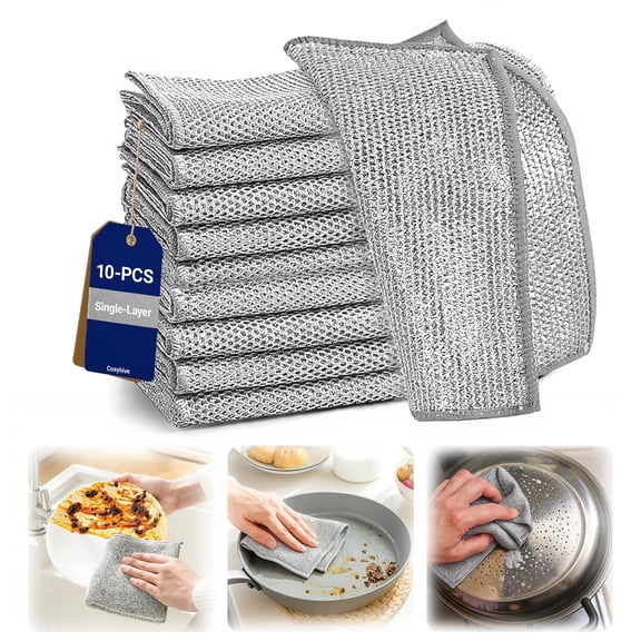 Non-Scratch Wire Dish Cloth, 10PCS Single Layer Multipurpose Wire Dishwashing Rags for Wet and Dry, Dish Cloths for Washing Dishes, Stovetops, Kitchen Countertops with Ease