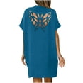 thumbnail image 4 of SMihono Robe Bohème d'Été pour Femmes Grande Taille Robe d'Été pour Femmes Couleur Unie Papillon Ajouré Décontractée à Col en V Ample, 4 of 9