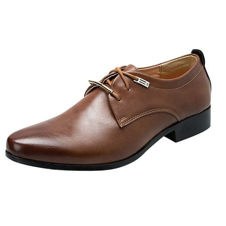 Xfvqtps Mens Dress Shoes British Style Simplicity Pointy Toe Lace up Soft Sole Breathable Comfortable Fashion Classic Formal Business Casual Leather Shoes Brown