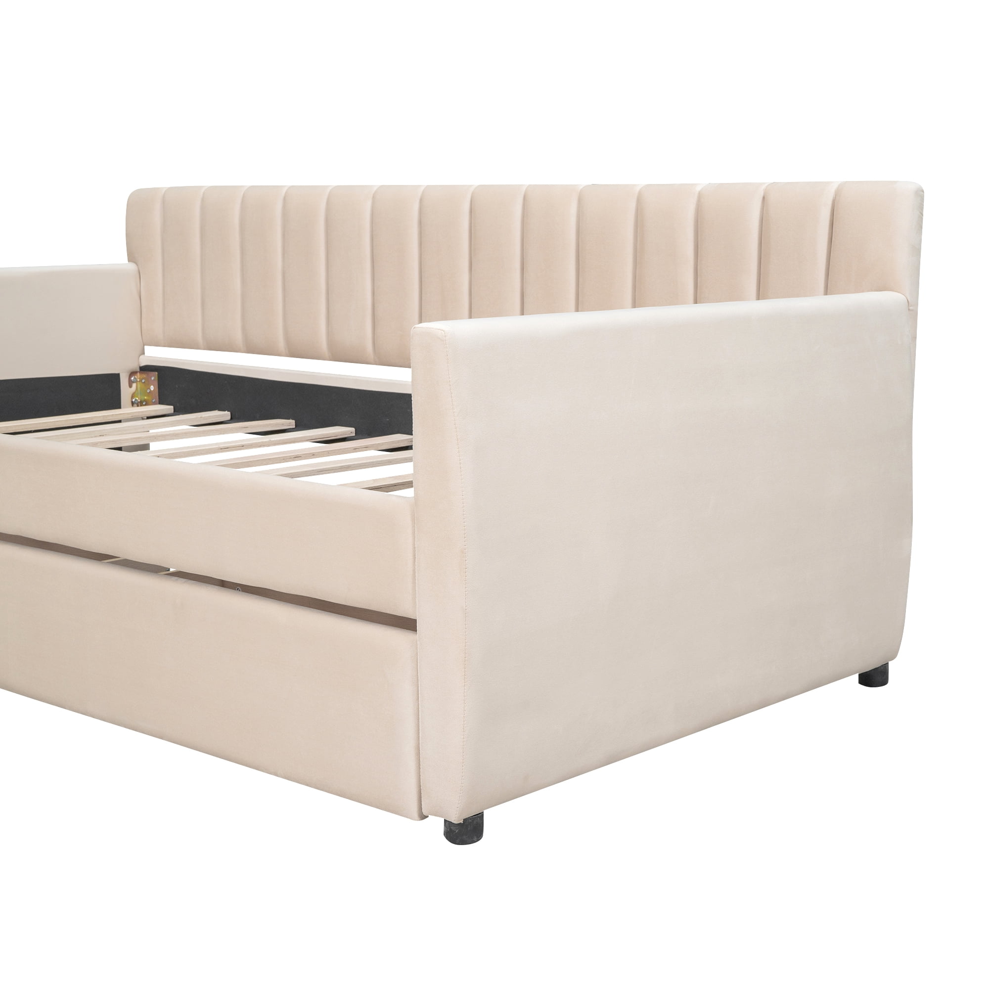 DEALTOPS Twin Size Upholstered Daybed with 2 Drawers for Bedroom Living Room Daybed Frame No Box Springs Need - Beige