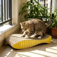 thumbnail image 2 of Qocolcyl Yellow Fish Shaped Corrugated Cardboard Cat Scratcher Pad, Durable Scratch Board Lounge Bed, Furniture Protector Claw Sharpener Interactive Enrichment Toy For Indoor Kittens Adult Cats, 2 of 7
