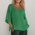 thumbnail image 2 of Daznico Women's Square Neck 3/4 Sleeve Linen Blend Blouse Loose Fit Casual Beach Top,M, 2 of 4