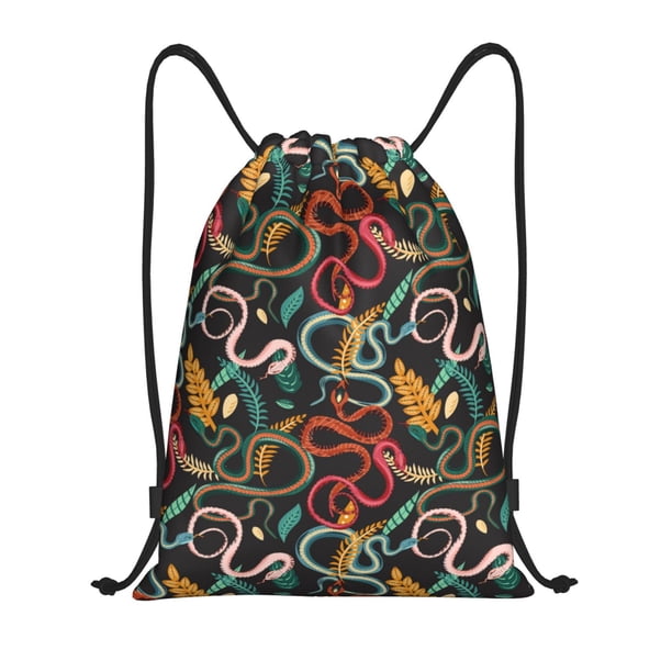 Fotbe Snake And Flower Bolsa Mochila con Cordón Estampada, Bolsa de Gimnasio Deportiva, Bolsa Cinch, Bolsa con Cordón para Hombres y Mujeres-Medium
