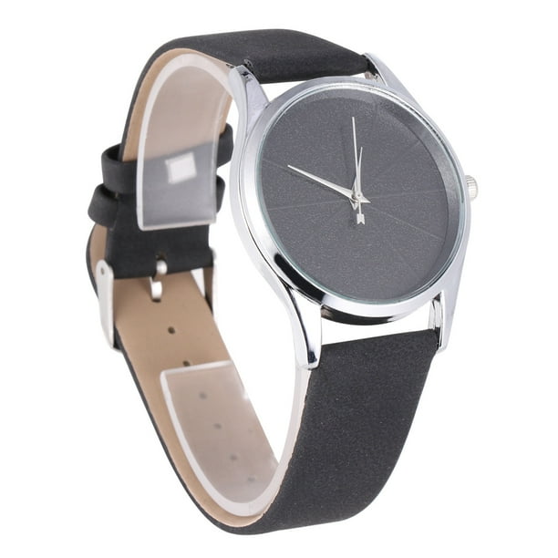 Estilo de moda Reloj de cuarzo simple Reloj de pulsera elegante Reloj de pulsera con banda de cuero fino para mujeres Señoras (negro)