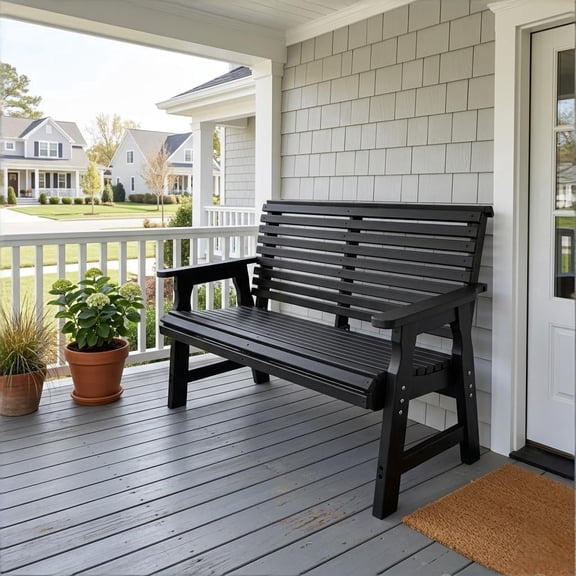Innovaze Poly Lumber Outdoor Bench, HDPE All-Weather Bench, for Patio, Porch, Garden and Park, 700 lbs Weight Capacity (2-Seater, Black)