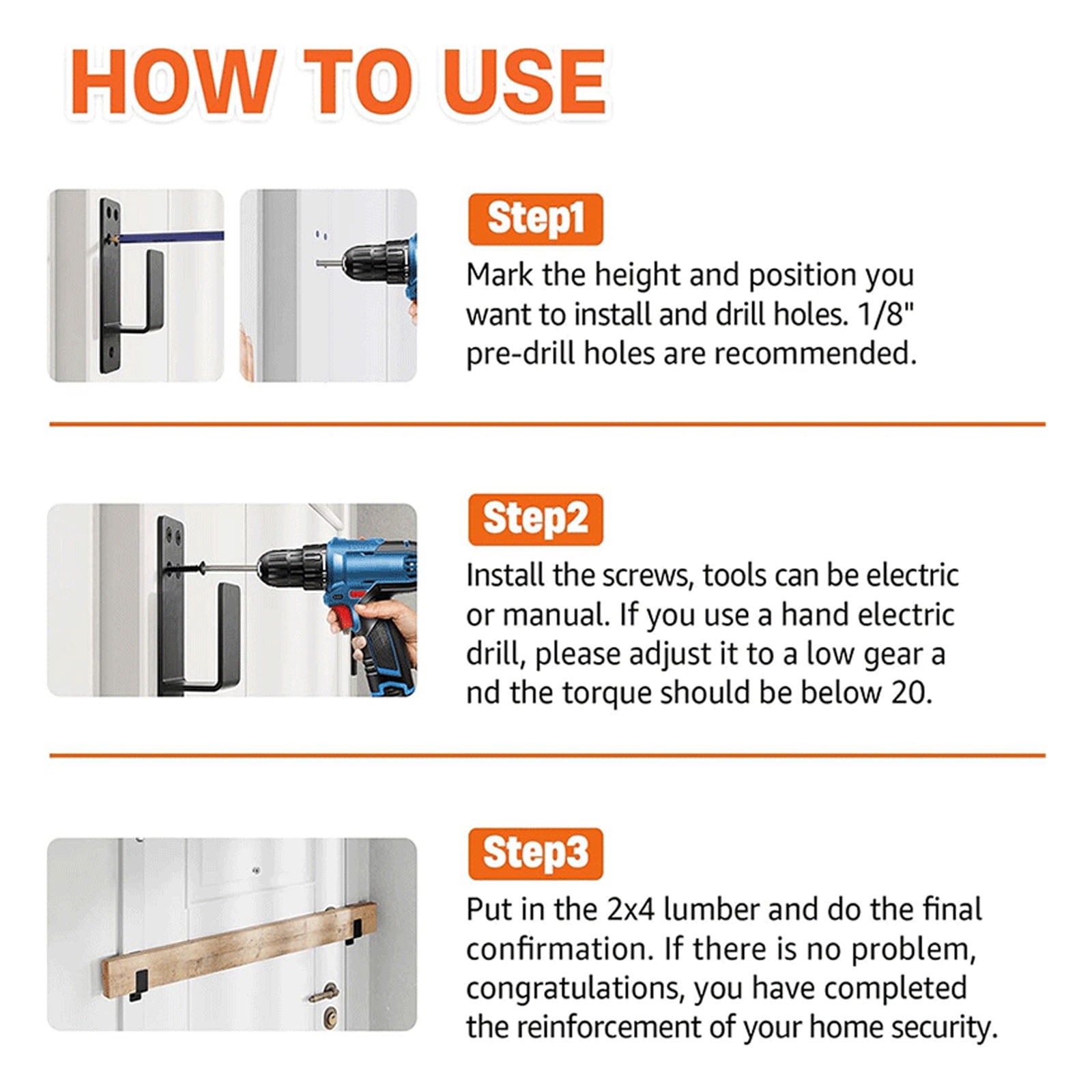2 Pcs Heavy Duty Door Bracket, U-Shaped Security Bar Holder, Thickened Door Barricade Bracket, Household Safety Mount, Anti-Intrusion Support Bracket, Fixed Bar Fitting for Garage, Basement