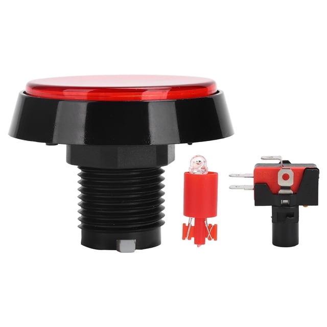 Botón plano redondo grande de 60 mm con luz LED, interruptor de 90 cm para consola de juegos de grúa, color rojo