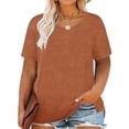 thumbnail image 1 of Daeful Ladies Plus Size Tops Short Sleeve Summer T Shirts Dailywear Oversized Loose T-shirt Light Brown 4XL, 1 of 2