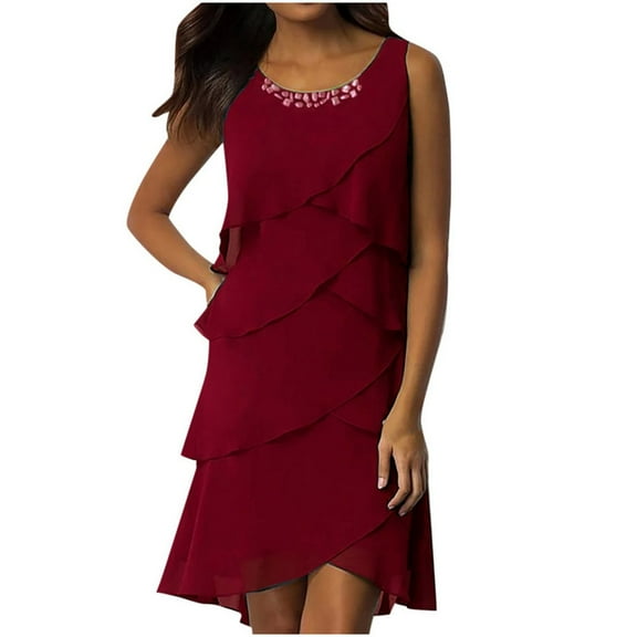 Daznico Women's Casual Sleeveless Midi Dress - Crew Neck Multi-Layer Summer Dress, Lightweight & Breathable,for Size S