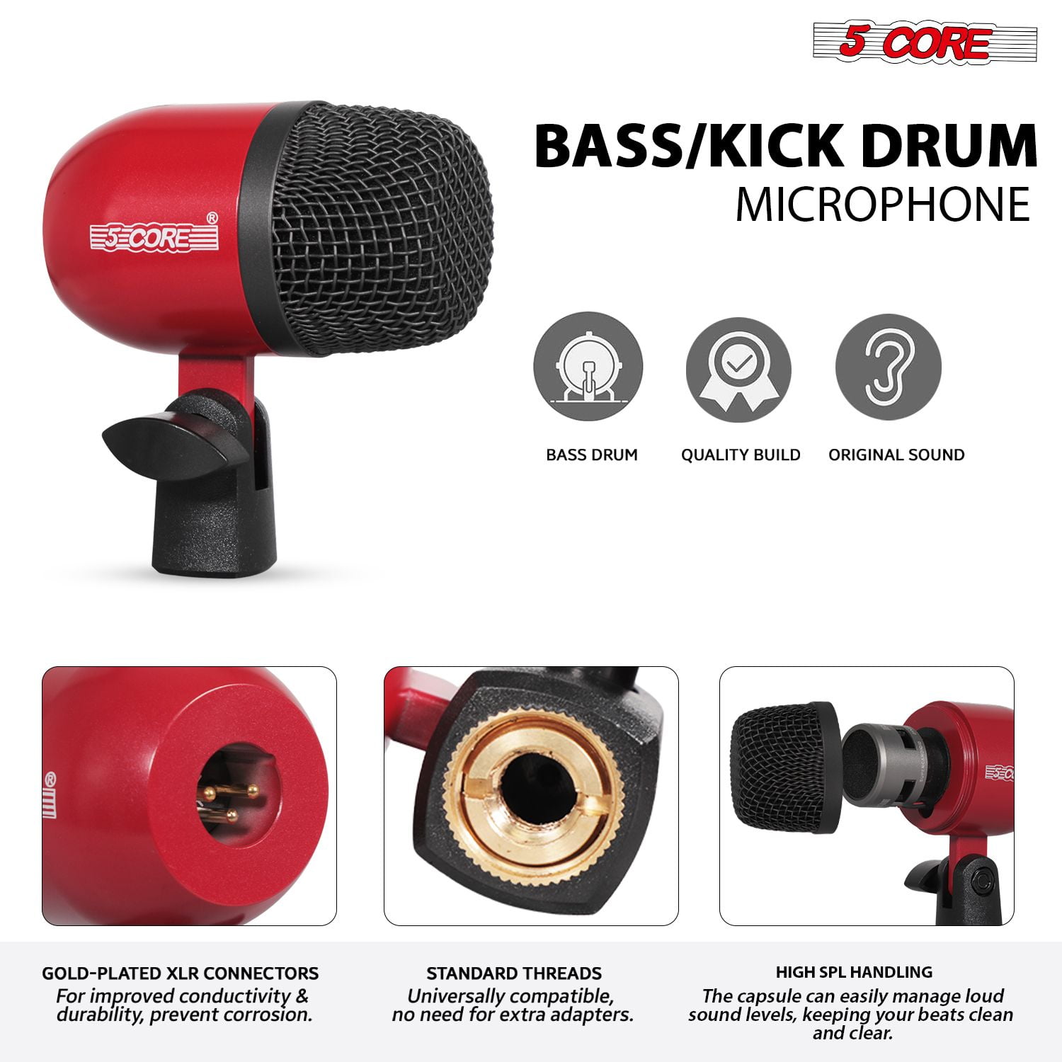 7-Piece All-Metal Drum Microphone Kit for Tom, Snare & Cymbals, Professional Wired Instrument Mics for Studio & Live Performance