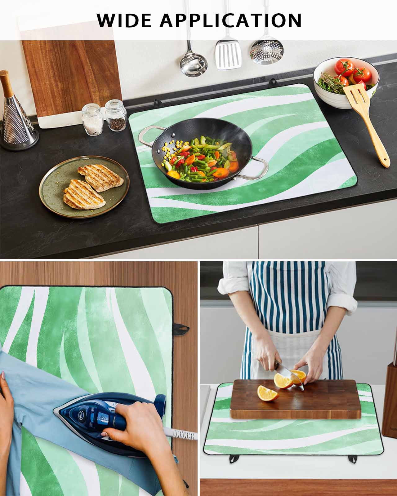 nqOlkjepod Large Induction Cooktop Protector Mat 24"x21", Green Stripe Stove Top Covers for Electric Stove, Abstract Waves Modern Ocean Coastal Texture Stove Burner Cover Mats, Glass Top Stove Cover