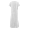thumbnail image 5 of BEBUTTON Womens Summer Casual Loose Solid Linen Dresses Plus Size Round Neck Short Sleeve Maxi Dresses with Pocket White 5XL, 5 of 5