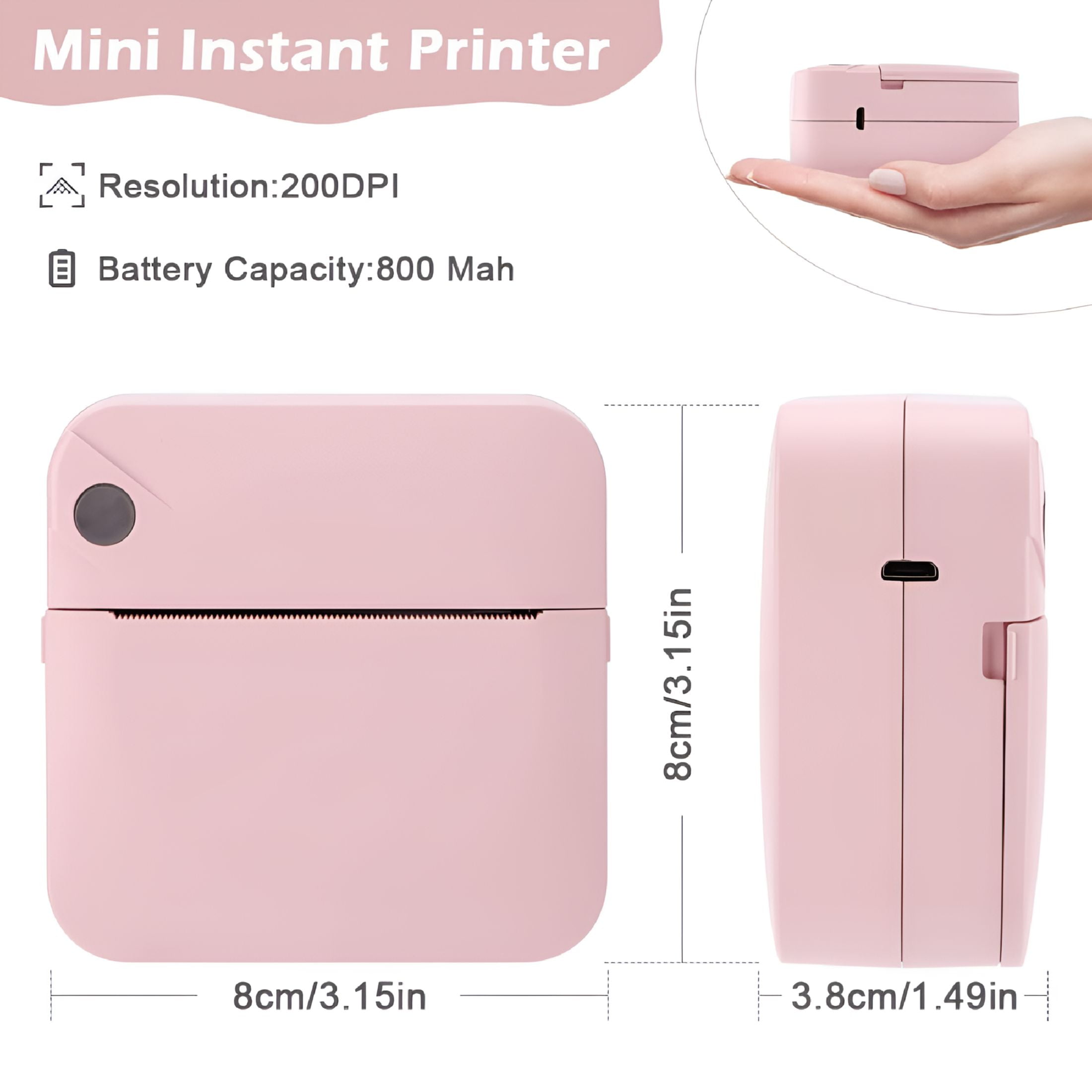 GJX Mini Printer, Bluetooth Pocket Thermal Printer Inkless Portable Sticker Printer Compatible with iOS and Android, Wireless Photo Printer for Printing Label, Journal, Study Notes, Memo, Photos