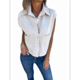 thumbnail image 3 of Camisa de y Algodón para Mujer, Blusa Holgada de Verano con Cuello en V y Corta, Informal, Color Albaricoque, Talla S, 3 of 9
