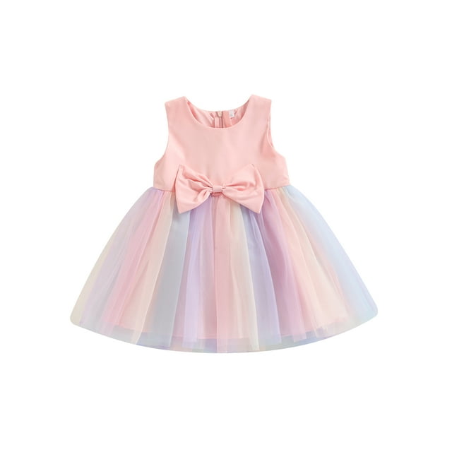 Faithtur Bambin Filles Princesse Robe Sans Manches Arc-en-Ciel Couleur Tulle Tutu Robe d'Été Fête Concours Robe