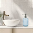 thumbnail image 2 of 1 Pc Simple Vertical Lines Soap Pump Dispenser for Bath 450ml Clear Blue Silver Tone, 2 of 6
