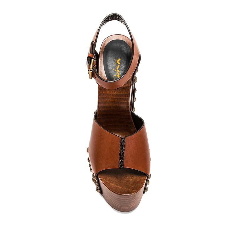XYD Women Clog Block Chunky Heel Sandals Platform Bronzed Studs